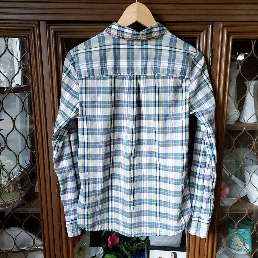 J. Crew Half-Button Plaid Long Sleeve Blouse - Picture 7 of 8